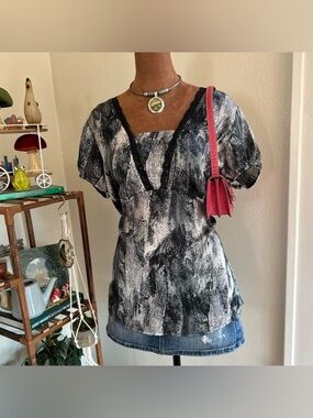 Y2K Whimsigoth Preppy Black & Grey Babydoll Style Short Sleeve Top by AGB